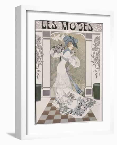 Drawing by Artist de Feure of Young Fashionable Woman on Cover of French Periodical Les Modes-null-Framed Photographic Print