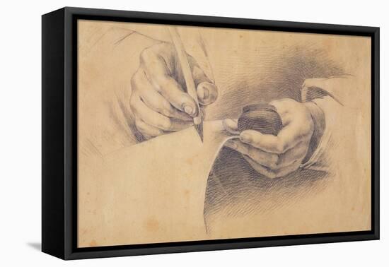 Drawing Hands, 1798 (Black Chalk Heightened with White on Brown Paper)-Philipp Otto Runge-Framed Premier Image Canvas