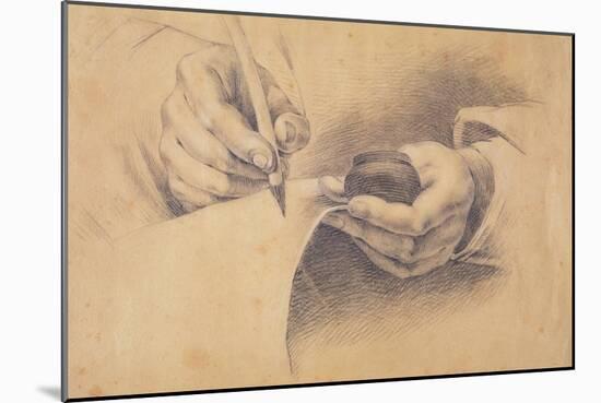 Drawing Hands, 1798 (Black Chalk Heightened with White on Brown Paper)-Philipp Otto Runge-Mounted Giclee Print