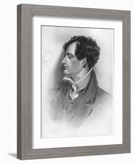 Drawing in Profile of the English Romantic Poet and Satirist Lord Byron-null-Framed Photographic Print