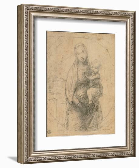 Drawing, Madonna and Child at two thirds figure-Raphael-Framed Art Print