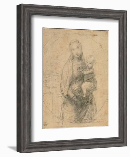 Drawing, Madonna and Child at two thirds figure-Raphael-Framed Art Print