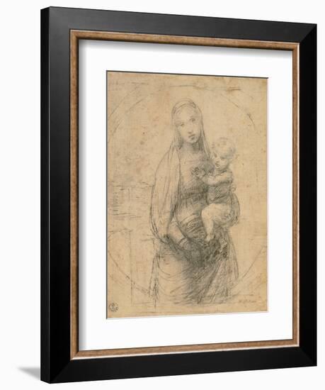 Drawing, Madonna and Child at two thirds figure-Raphael-Framed Art Print