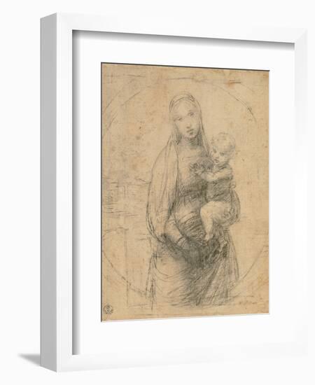 Drawing, Madonna and Child at two thirds figure-Raphael-Framed Art Print