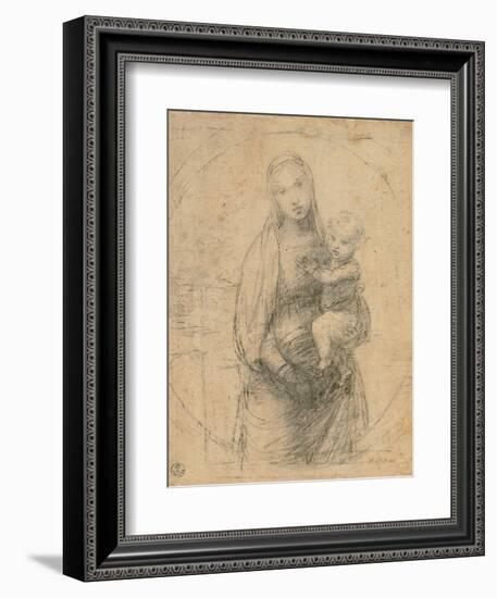 Drawing, Madonna and Child at two thirds figure-Raphael-Framed Art Print