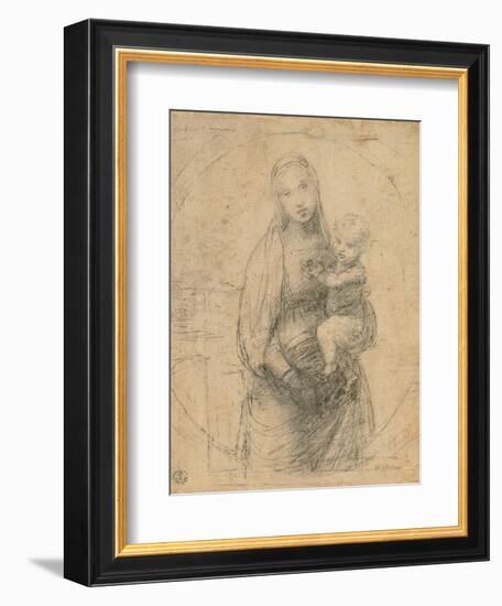 Drawing, Madonna and Child at two thirds figure-Raphael-Framed Art Print