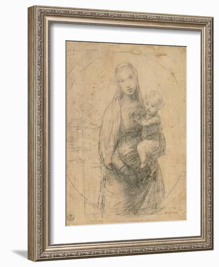 Drawing, Madonna and Child at two thirds figure-Raphael-Framed Art Print