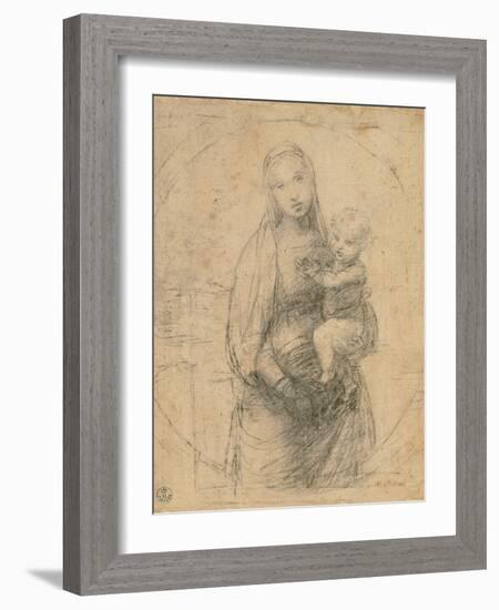 Drawing, Madonna and Child at two thirds figure-Raphael-Framed Art Print