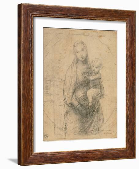 Drawing, Madonna and Child at two thirds figure-Raphael-Framed Art Print