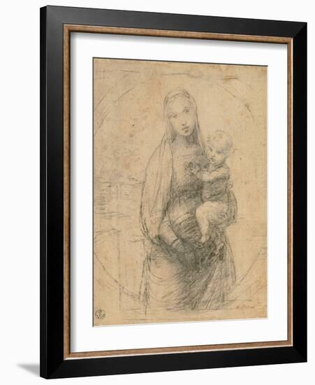 Drawing, Madonna and Child at two thirds figure-Raphael-Framed Art Print