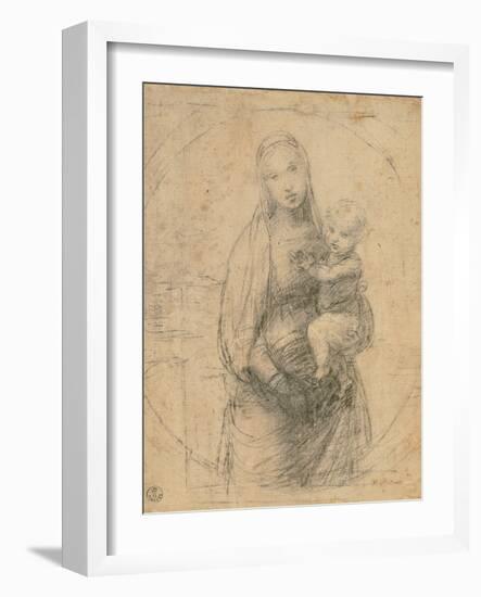 Drawing, Madonna and Child at two thirds figure-Raphael-Framed Art Print