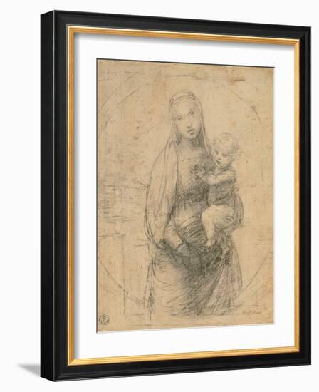 Drawing, Madonna and Child at two thirds figure-Raphael-Framed Art Print