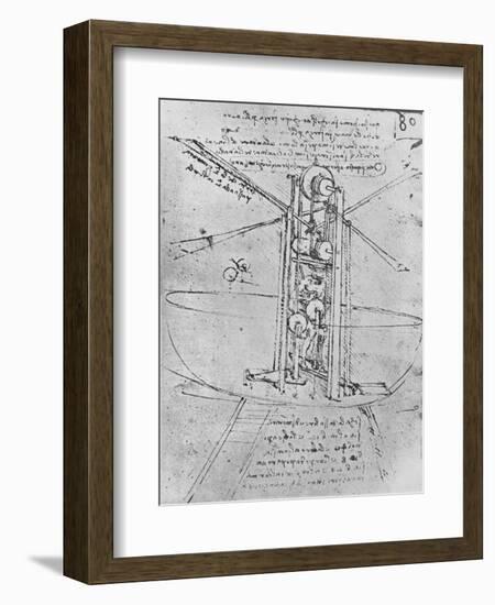 'Drawing of a Flying Machine with a Man Operating It', c1480 (1945)-Leonardo Da Vinci-Framed Giclee Print