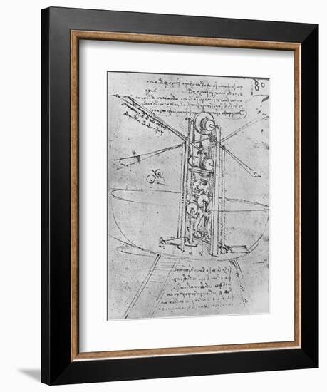 'Drawing of a Flying Machine with a Man Operating It', c1480 (1945)-Leonardo Da Vinci-Framed Giclee Print