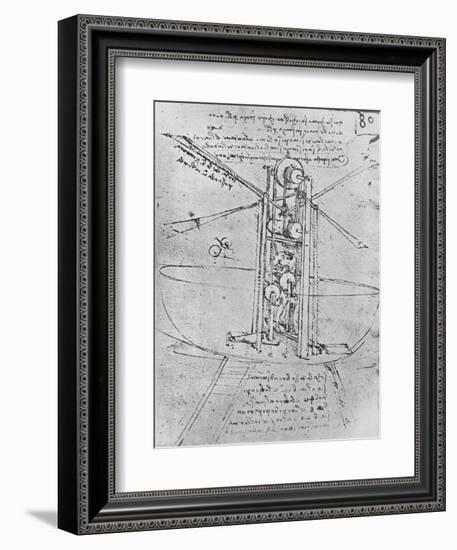 'Drawing of a Flying Machine with a Man Operating It', c1480 (1945)-Leonardo Da Vinci-Framed Giclee Print