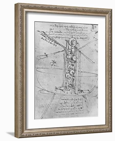 'Drawing of a Flying Machine with a Man Operating It', c1480 (1945)-Leonardo Da Vinci-Framed Giclee Print