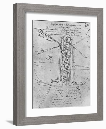 'Drawing of a Flying Machine with a Man Operating It', c1480 (1945)-Leonardo Da Vinci-Framed Giclee Print