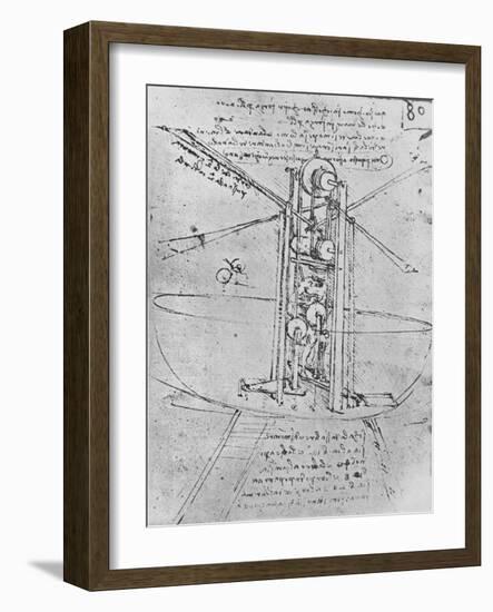 'Drawing of a Flying Machine with a Man Operating It', c1480 (1945)-Leonardo Da Vinci-Framed Giclee Print