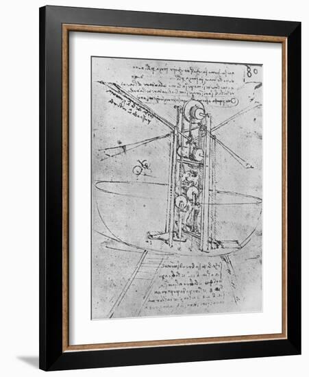 'Drawing of a Flying Machine with a Man Operating It', c1480 (1945)-Leonardo Da Vinci-Framed Giclee Print