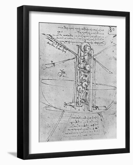 'Drawing of a Flying Machine with a Man Operating It', c1480 (1945)-Leonardo Da Vinci-Framed Giclee Print