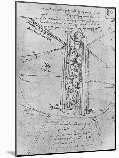 'Drawing of a Flying Machine with a Man Operating It', c1480 (1945)-Leonardo Da Vinci-Mounted Giclee Print