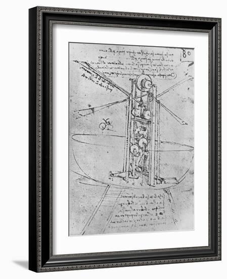 'Drawing of a Flying Machine with a Man Operating It', c1480 (1945)-Leonardo Da Vinci-Framed Giclee Print