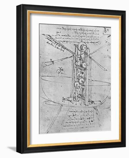 'Drawing of a Flying Machine with a Man Operating It', c1480 (1945)-Leonardo Da Vinci-Framed Giclee Print