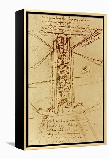 Drawing of a Flying Machine-Leonardo da Vinci-Framed Premier Image Canvas