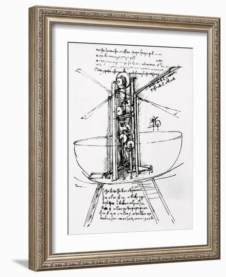 Drawing of a Manually Driven Flying Machine by Leonardo da Vinci-Bettmann-Framed Giclee Print