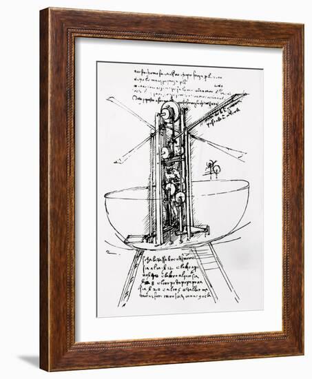 Drawing of a Manually Driven Flying Machine by Leonardo da Vinci-Bettmann-Framed Giclee Print