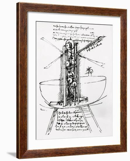 Drawing of a Manually Driven Flying Machine by Leonardo da Vinci-Bettmann-Framed Giclee Print