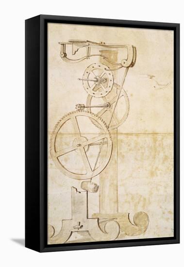 Drawing of Galileo's Pendulum Clock, Manuscript by Galileo Galilei (1564-1642), 85 Gal, F 50 R-Galileo Galilei-Framed Premier Image Canvas