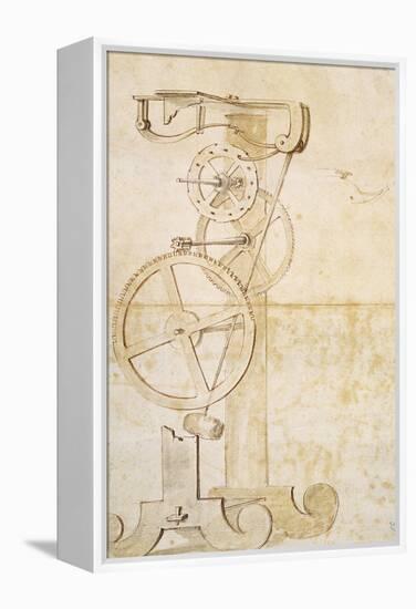 Drawing of Galileo's Pendulum Clock, Manuscript by Galileo Galilei (1564-1642), 85 Gal, F 50 R-Galileo Galilei-Framed Premier Image Canvas