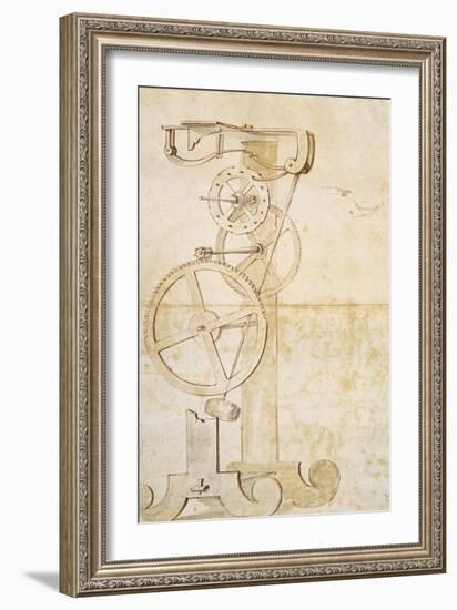 Drawing of Galileo's Pendulum Clock, Manuscript by Galileo Galilei (1564-1642), 85 Gal, F 50 R-Galileo Galilei-Framed Giclee Print