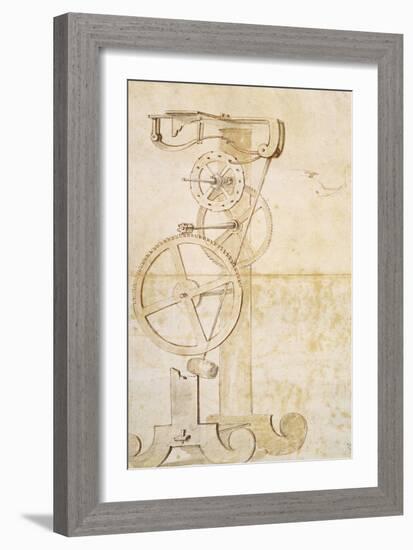 Drawing of Galileo's Pendulum Clock, Manuscript by Galileo Galilei (1564-1642), 85 Gal, F 50 R-Galileo Galilei-Framed Giclee Print