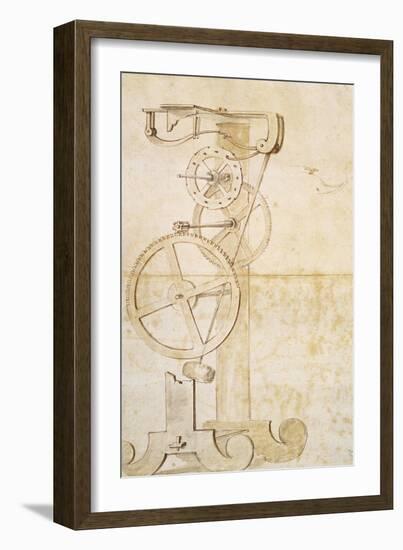 Drawing of Galileo's Pendulum Clock, Manuscript by Galileo Galilei (1564-1642), 85 Gal, F 50 R-Galileo Galilei-Framed Giclee Print