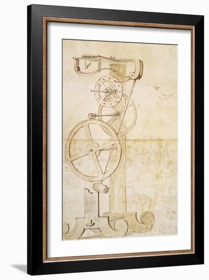 Drawing of Galileo's Pendulum Clock, Manuscript by Galileo Galilei (1564-1642), 85 Gal, F 50 R-Galileo Galilei-Framed Giclee Print