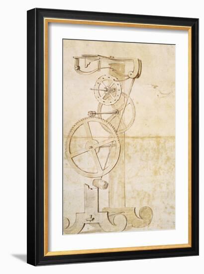 Drawing of Galileo's Pendulum Clock, Manuscript by Galileo Galilei (1564-1642), 85 Gal, F 50 R-Galileo Galilei-Framed Giclee Print