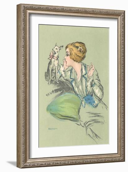 Drawing of Lady with Whippet-null-Framed Art Print