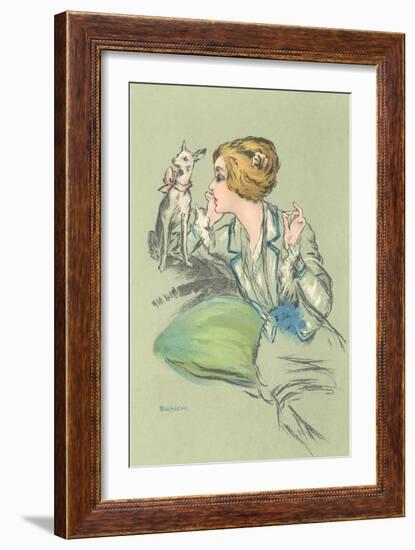 Drawing of Lady with Whippet-null-Framed Art Print