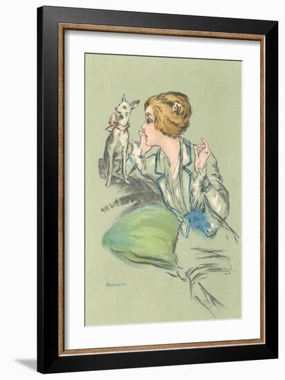 Drawing of Lady with Whippet-null-Framed Art Print