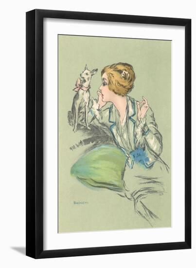 Drawing of Lady with Whippet-null-Framed Art Print