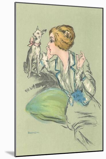 Drawing of Lady with Whippet-null-Mounted Art Print