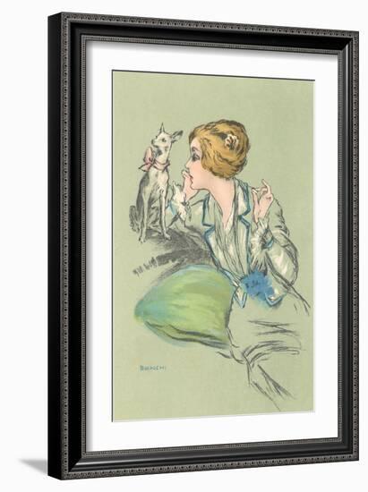 Drawing of Lady with Whippet-null-Framed Art Print