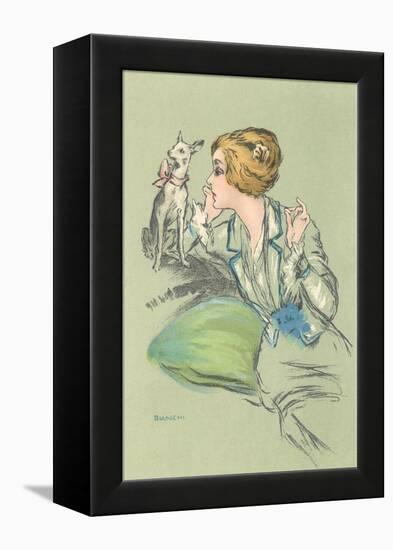 Drawing of Lady with Whippet-null-Framed Stretched Canvas