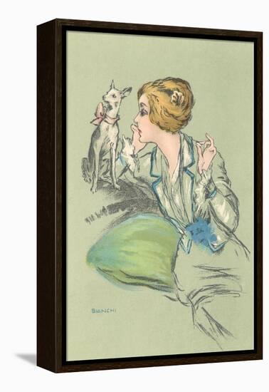 Drawing of Lady with Whippet-null-Framed Stretched Canvas