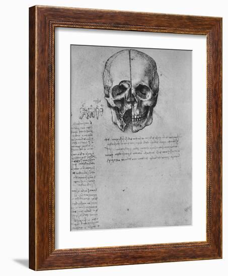 'Drawing of Two Halves of a Skull', c1480 (1945)-Leonardo Da Vinci-Framed Giclee Print