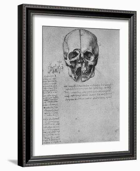 'Drawing of Two Halves of a Skull', c1480 (1945)-Leonardo Da Vinci-Framed Giclee Print