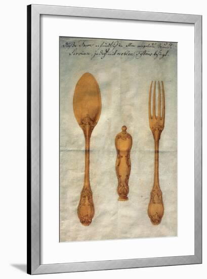 Drawing with Preparatory Study for Set of Rococo-Style Silver-Gilt Cutlery, Augusta, Ca 1750-null-Framed Giclee Print