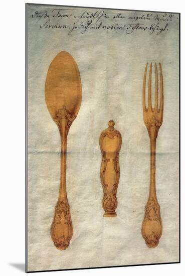 Drawing with Preparatory Study for Set of Rococo-Style Silver-Gilt Cutlery, Augusta, Ca 1750-null-Mounted Giclee Print